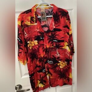 Barena Red and Yellow Tropical Print Camp Shirt
